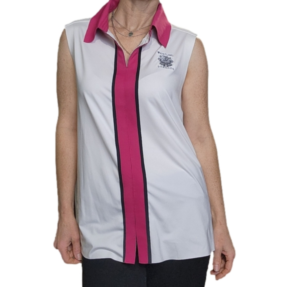 Women's Golf shirt sleeveless Collared white pink Color Block BELYN KEY NWT
